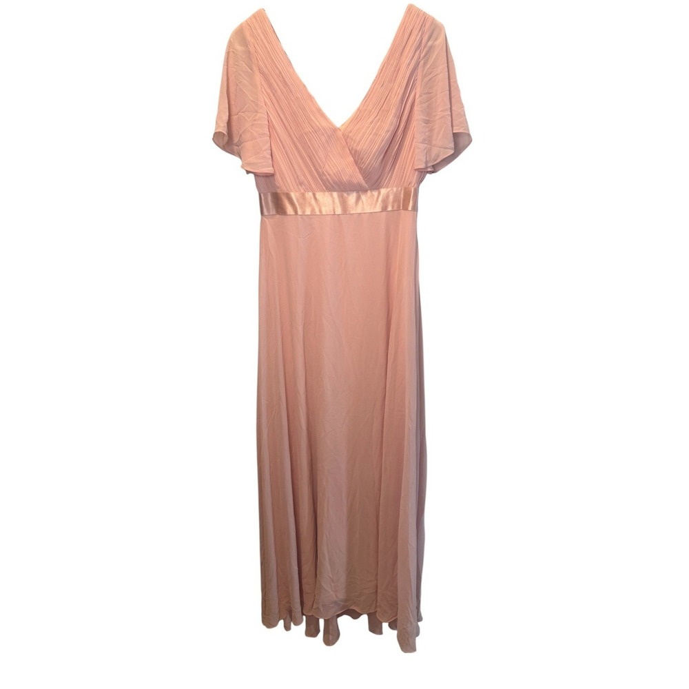 Ever Pretty Womens Pink Pleated V-Neck Flutter Sleeve Maxi Dress XL NEW Formal